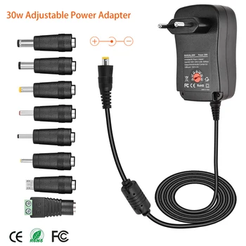 30W Universal Power Adapter 3V 4.5 V 5V 6V 7.5 V 9V 12V AC DC Laadija power Converter + 5 V 2.1 USB-Port Koos 8Pcs jack-must