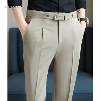 Plisseeritud Ametliku Ülikond Püksid Meestele Pahkluu Pikkus Suvel Slim Fit Korea Kleit Püksid Meeste Vöö Äri Püksid Mees 2022