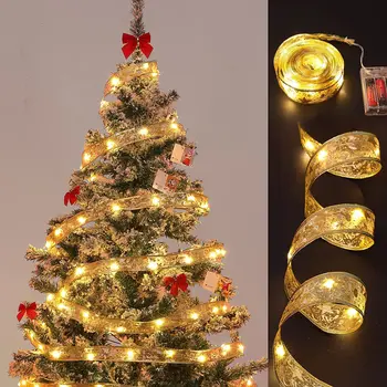 LED Jõulud Valgus String Muster Jõulupuu Lindi DIY Dekoratiivsed Vibu Satiin Lamp vasktraat Kodu Poole Teenetemärgi 4M