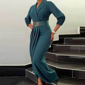 Plus Suurus Kleidid Asukoht Daamid 2021 Ametlik Stiilne Elegantne Aafrika Naiste Vabaaja Äri Sügisel Plisseeritud Kaua, Maxi Kleit 2021
