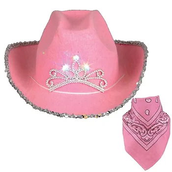 Roosa Tiara Lääne-Cowgirl Kübarad mille Võra Naiste Tüdruk Valtsitud Fedora Mütsid kartetš Kauboi Müts & Sall Sall Kerchief
