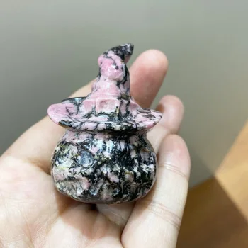 Looduslik Rhodonite Obsidian Kivi, Valge Türkiis Quartz Crystal Käsitsi Nikerdatud Kõrvits Nõid Müts Käsitöö Halloween 1tk 0