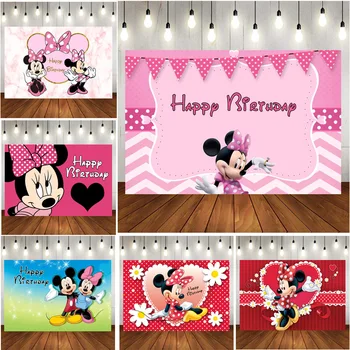 Disney Minnie Mickey Mouse Teema Poole Baby Shower Lapsed Poisid Tüdrukud Sünnipäeva Taustaks Vinüül Kohandatud Fotograafia Taust