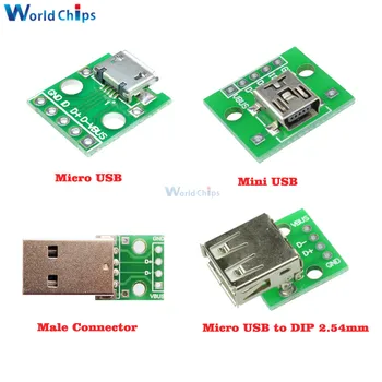 Micro / Mini USB Type A male (Mees)/USB-A Tüüpi Naine Liidese Adapter 2.54 mm DIP PCB Pardal Adapter Converter Breakout Pardal Moodul