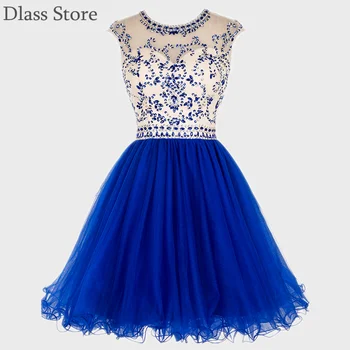 Dlass Lühike Lõpetamist Kleidid 2021 Crystal Pihik Royal Blue Ruffle Seelik Värvikas Profileerimine Ehitud Kleit Tüdruk Pool Kõnniteed Kleit