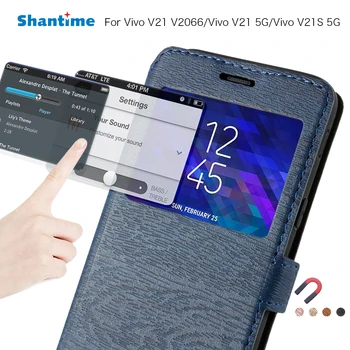 PU Nahast Telefoni Puhul Vivo V21 Flip Case For Vivo V21 5G Vivo V21S 5G Aknas Raamat Juhul Pehme TPU Silikoon tagakaas