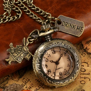Vintage Quartz Watch Armas Küülik Pronks taskukella Ripats Klapp Selge Katta Kella Kett Kingitus Gril Reloj De Bolsillo