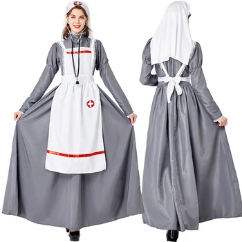 Uus Halloween Keskaja Kodusõda Õde Cosplay Kostüüm Naistele Pastoraalne Talu Maid Pikk Kleit Karneval Rolli Väljamõeldud Varustus 0