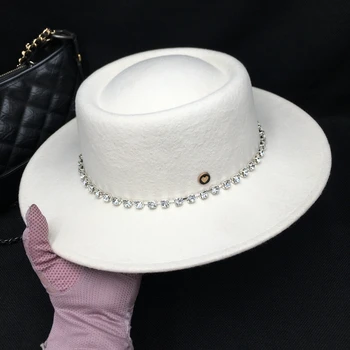 Uus talve valge vill tunda naiste müts Briti seltskonnadaam edition must naiste mütsid tõusulaine kandis Fedora mood