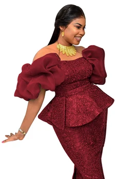 Aafrika Pencil Dress Naiste Puhvis Varrukad Kõrge Vöökoht Dashiki Aafrika Riided Suvel Uusi Tahke Seksikas Elegantne African Partei Kleit 2022