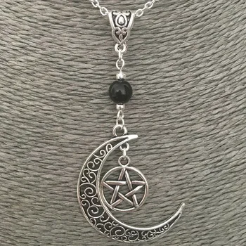 Vintage Mood Kuu Pentagramm Star Ripats Kaelakee Naiste, Meeste Ehted Wicca Nõidus Choker Goth Tarvikud Must Beaded