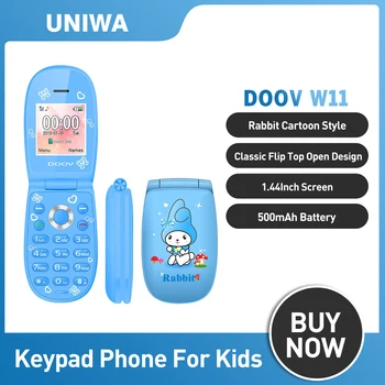 UNIWA DOOV W11 GSM 2G Mini Flip Telefon 0.08 MP Tagumine Kaamerad 1.44