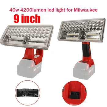 9 tolline 40W LED Lamp Milwaukee 18V Li-Ion Aku Indoor Outdoor LED Töötamine Kerge Tõmbamisega Kaasaskantav USB Taskulamp
