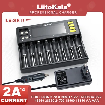 LiitoKala Lii-S8 LCD Aku Laadija Li-ioonaku 3,7 V NiMH 1.2 V Li-FePO4 3.2 V IMR 3.8 V 18650 26650 21700 26700 18350 AA AAA 9V