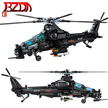 SEMBO Sõjaväe Helikopter Õhusõiduki Z-10 Mudelit, ehitusplokid SWAT Politsei Tehnilise Relvastatud Helikopter Tellised Mänguasjad, Lapsed DIY Kingitused