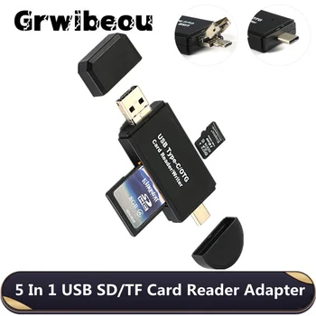 5 In 1 USB 2.0 SD-Mälukaardi Lugeja, USB-C-Kaardi Lugeja TF/Mirco SD Smart-Mälukaardi Lugeja, Tüüp C OTG mälupulk või Väline Adapter