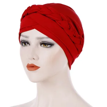 Moslemi Naised Sisemine Mütsid Põimitud Bandanas Hijab Mugavuse Mood Turban Müts Värviline Rist Sõlm Keemia Mütsid Peas, Seljas turbante