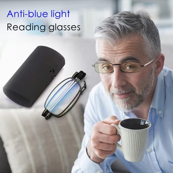 Pakiruumi Kokkuklapitavad lugemise prillid meeste anti-sinine valgus metallist raam, Kokkupandav Lugejatele Presbüoopia Prillid kergemad juhul +1.5