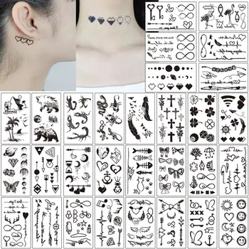 30 Lehed Veekindel Must Väike Tätoveering Sulg Naiste Keha Käsitsi Art Joonis Ajutine Tätoveering Kleebised Mehed Sõrme Sõnad Tatto Nägu