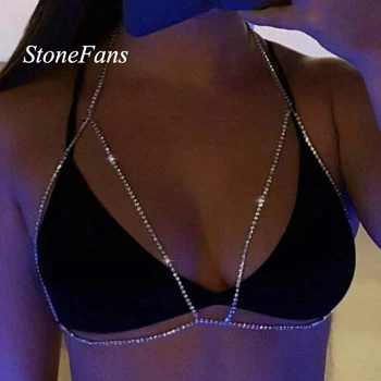 StoneFans Läikiv Choker Kaelakee Rhinestone Keha Ketid Suvel Rannas Lihtne Rist Seksikas Rinnahoidja Kett Crystal Bikini Top Naistele