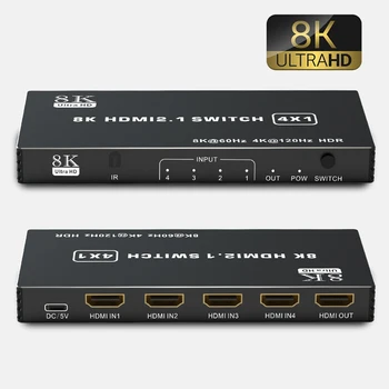 8K 60Hz HDMI2.1 Lülitage 4x1 3x1 5x1 4K 120Hz HDMI Lüliti Lüliti Hub 4 in 1 out, IR Remote 8K 48Gbps Xbox PS5 Projektor