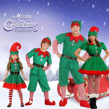 Lapsed Täiskasvanud Jõulud Jõuluvana Kostüüm Roheline Elf Cosplay Pere Jõulupidu Uue Aasta Karnevali Riided Sobiks Naljakas Cosplay