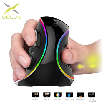 Delux M618 PLUSS Ergonoomika Vertikaalne Gaming Mouse 6 Nupud 4000 DPI, RGB Juhtmega/Juhtmeta Parem Käsi Hiirte PC Sülearvuti