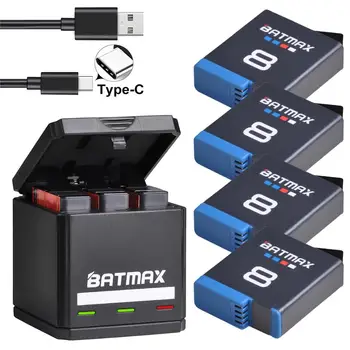 Batmax jaoks Gopro Hero 8 Li-ion Aku, Must Kangelane 8 Must GoPro Hero 7 Cam Akku + Triple USB Laadija koos C-Tüüpi Sadam