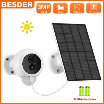 3MP Solar Powered Wifi IP Kaamera Taaslaetav Aku, Paneel, 4X Digitaalne Zoom, kahesuunaline Audio Väljas CCTV Video Valve Kaamera
