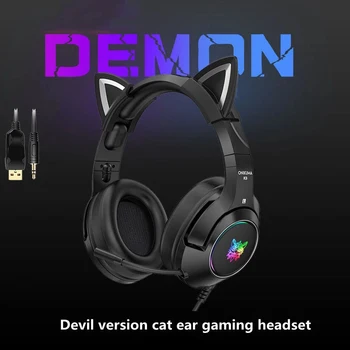 Juhtmeta Kõrvaklapid Peakomplekti Gamer Must Kass Kõrva Headst Armas Micr RGB Mängude Ergonoomiline Disain ARVUTI Sülearvuti Mäng Peakomplekt