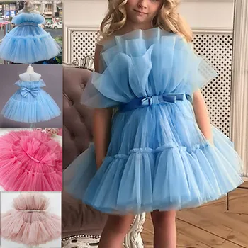 Custom Väikelapse Lapsed Printsess Pulmad Kleit Beebi Riided Elegantne Sünnipäeva lilleneiu Kleit Tülli Pruutneitsi Õhtu Pool