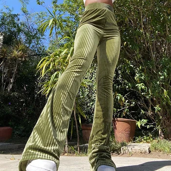 Pikad Püksid 2021 Uus Naiste Vintage Roheline Venitada Põletatud Püksid Tahke Ruuduline Kõrge Vöökoht Skinny Püksid, Punk Vabaaja Püksid Streetwear