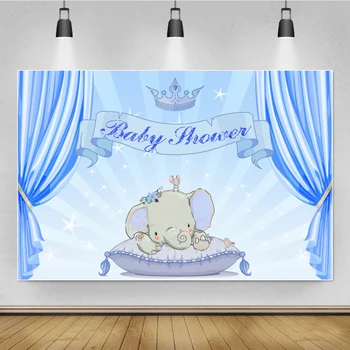Laeacco Elevant Baby Shower Pool Roosa Kardin Gold Crown Photocall Pere Tulistada Fotograafia Taustaga Foto Tausta 0