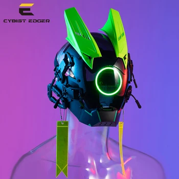 Küberpunk Mask Rohelise Sarv Festival LED Samurai Ümmarguse LED Valgustus Cosplay SCI-FI Kiiver Pool, Mänguasjad, Naiste ja Meeste