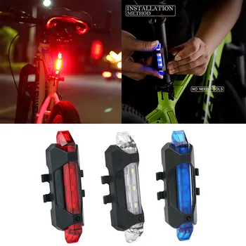 USB Laetav Bike Kerge 5LED Esi-Tagasi Tagumised tagatuled Jalgrattasõidu Ohutus Hoiatus Kerge Veekindel Jalgratta Lamp Taskulamp 0