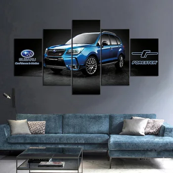 Nr Raamitud Subaru Metsnik Sinine Auto 5 Paneeli Modular Wall Art Lõuend HD Dekoratiivsed Trükitud Plakatid Maalid Home Decor Pildid
