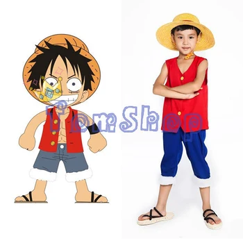 Anime ÜKS TÖÖ Monkey D. Luffy 2 aastat hiljem LAPSED Cosplay Lapse Täielik Komplekt Halloween Kostüümid (Tops+Püksid+Õled Müts) Tasuta Shipping