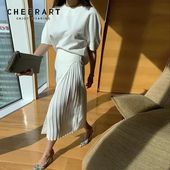 CHEERART korea Fashion Plisseeritud Seelikud Naiste 2021 Valge Pikk Segast Kõrge Vöökoht Midi Suvine Seelik On Line Kõrge Mood Põhjad