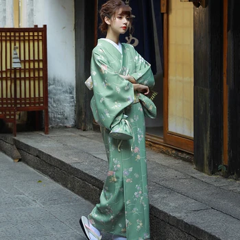 Traditsiooniline Jaapani Yukata Kimono Kleit Obi Retro Klassikaline Prindi Flora Pikk Hommikumantel Aasia Clothings Geisha Cosplay Kostüüm