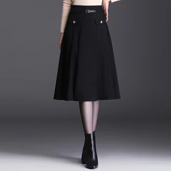Naiste Must Plisseeritud Seelik Koos Vööga 2021 Kevad Sügis Fashion Kõrge Waisted Seelik Naiste Vintage-line Seelik Jupe Femme