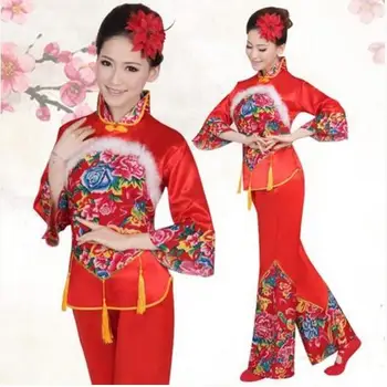 Uus Aasta Punane Hanfu Naiste Hiina Traditsiooniline Ülikond Riigi Noorem Stiilis Riided Fänn Yangko Etapp Tantsu Riided Kostüümid 0