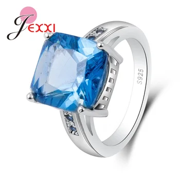 Tõeline 925 Sterling Hõbe Luksus Sinine Kristallid Sillutatud sõrmustes Naiste Kaasamine Väljamõeldud Bänd Anel Ehted