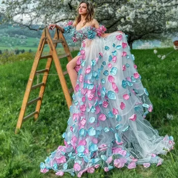 Maha Õla Valge Kleit Kihiline õhtukleidid Naistele Ruffles Pikk Tülli Kleit 3D Applique Lilleline Kleit Kleit Sulg