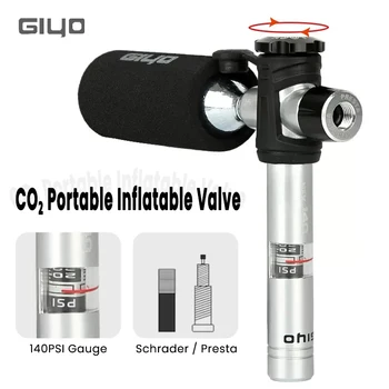 GIYO CO2 Silinder Pump Näidik Bikes õhupump Schrader Presta Adapter Alumiiniumist Jalgratta Rehvi Pump CO2-Padrun Inflator