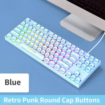 Punk Taustavalgustusega Gaming Klaviatuuri Retro Ring Keycaps USB LED Backlight Traadiga Kirss Roosa Klaviatuurid PC Gamer Membraani Klaviatuur