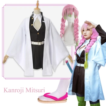 Kanroji Mitsuri Cosplay Kostüüm Anime Demon Slayer Kimetsu No Yaiba Cosplay Kimono Parukas Ühtne Halloween Kostüümid Riided