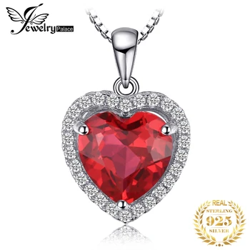 JewelryPalace Südame Armastus Loodud Punane Ruby 925 Sterling Hõbe Ripats Kaelakee Gemstone Avaldus Kaelakee Naised Ei Kett