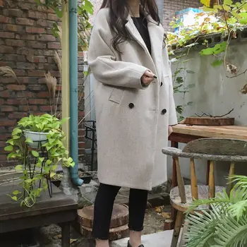 Naiste Talve Mantel Villase Korea Stiilis Slim Keskel Pikk Villane Jakk (Solid Color Temperament Kõik-Mängu Topelt Karavan Ülerõivad