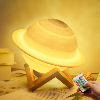 3D Öö Valguses Kuu Lamp 16 Värvi USB LED Tuled Tap Control Tabel Lamp Jõulud Kingitus Laste Öölambid Saturn Lamp, Tuba Decor