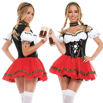 Carnival Oktoberfest Dirndl Kostüüm Saksamaa Õlu Neiu Kõrts Tüdruk Naiskelner Riided Cosplay Halloween Kostüüm Pool Kleit